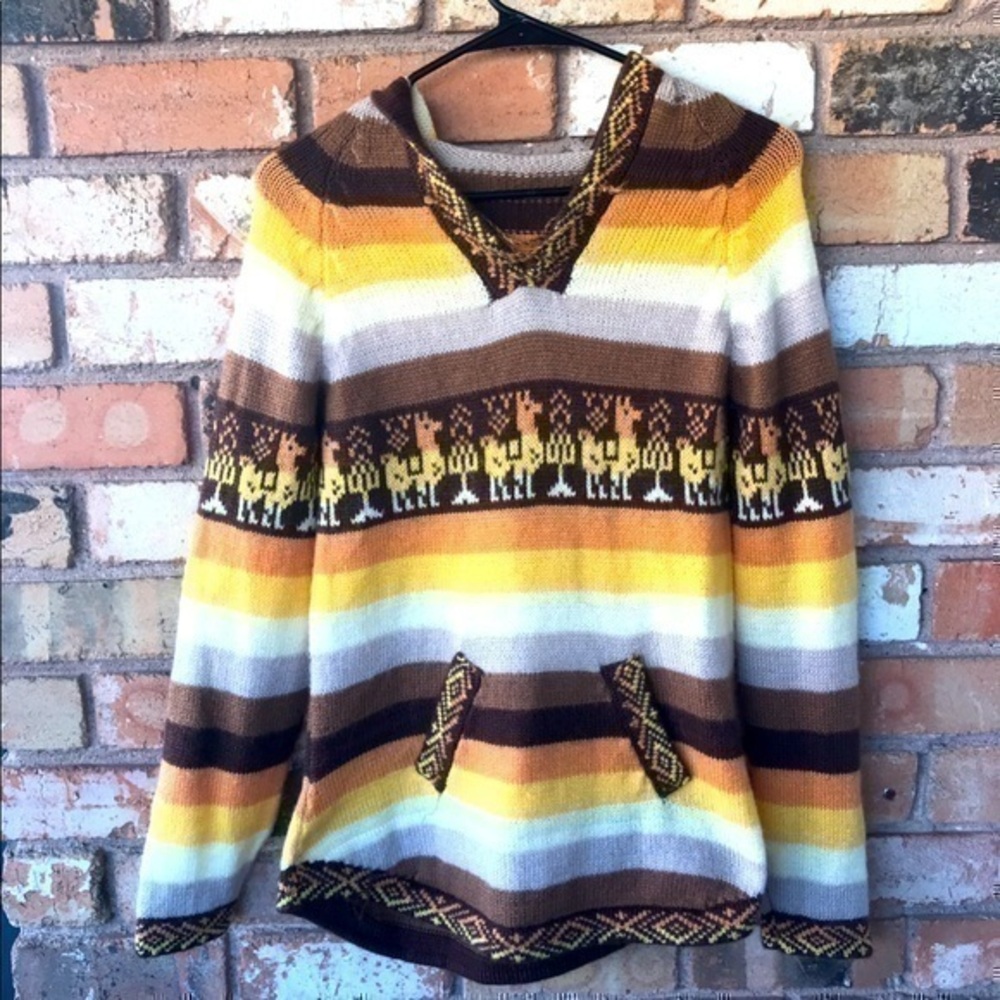 Vintage Aztec Tribal Striped Sweater with hood
